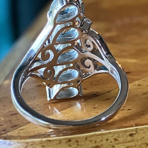 Natural Aquamarine Sterling Silver Ring Size 6 - Picture 5 of 10